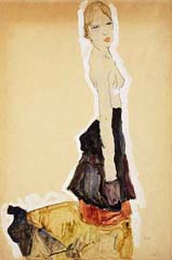 Motief Schiele - Knielend meisje met spaanse rok